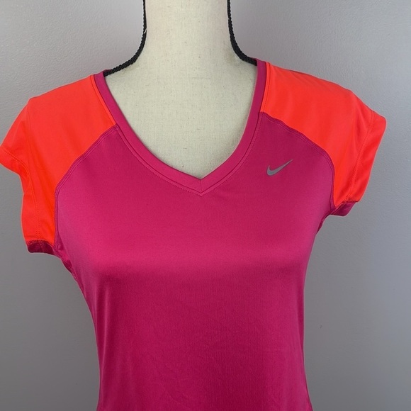 Nike Miler Running Dri-Fit Shirt Women Medium Short Sleeve Pink/Orange - Picture 2 of 13